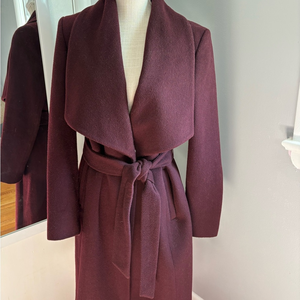 Cole Haan Signature Belted Wool Blend Coat, Burgundy, Size 10